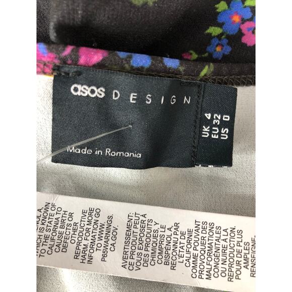 ASOS Juliet Dress Puff Sleeve Belted Sheath Mini Black Base Floral NWT 0 - Picture 5 of 8